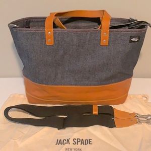 JACK SPADE LEATHER AND DENIM TRAVEL BAG